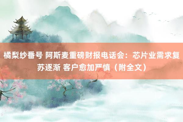 橘梨纱番号 阿斯麦重磅财报电话会：芯片业需求复苏逐渐 客户愈加严慎（附全文）